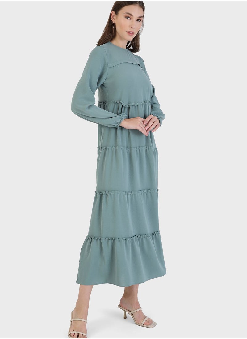 Refka by modanisa - Crew Neck Shirred Dress - Image 1