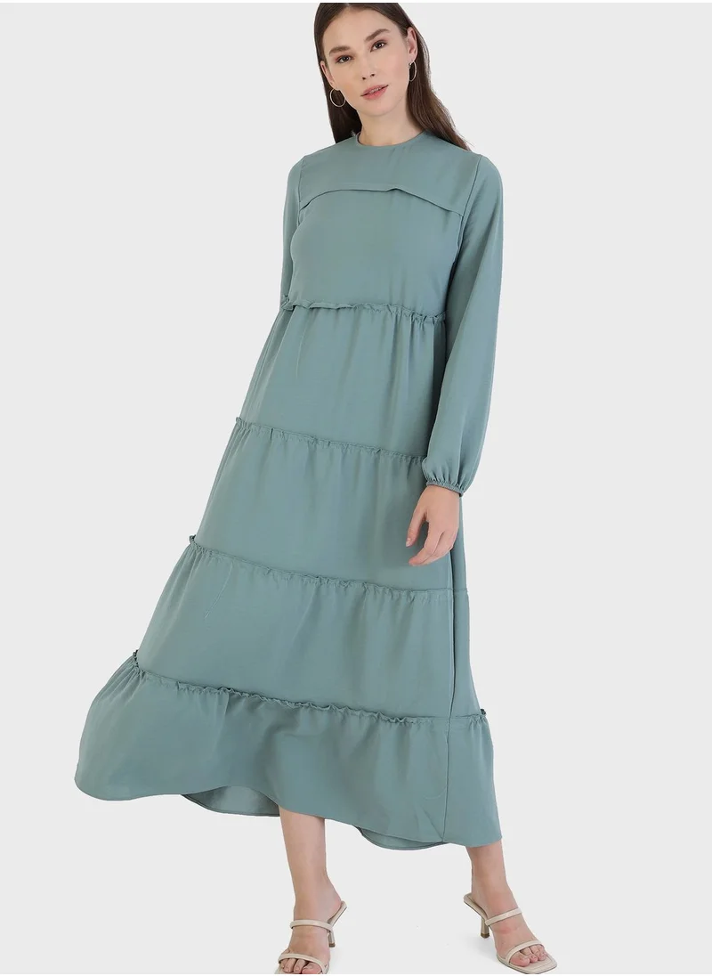 Refka by modanisa Crew Neck Shirred Dress