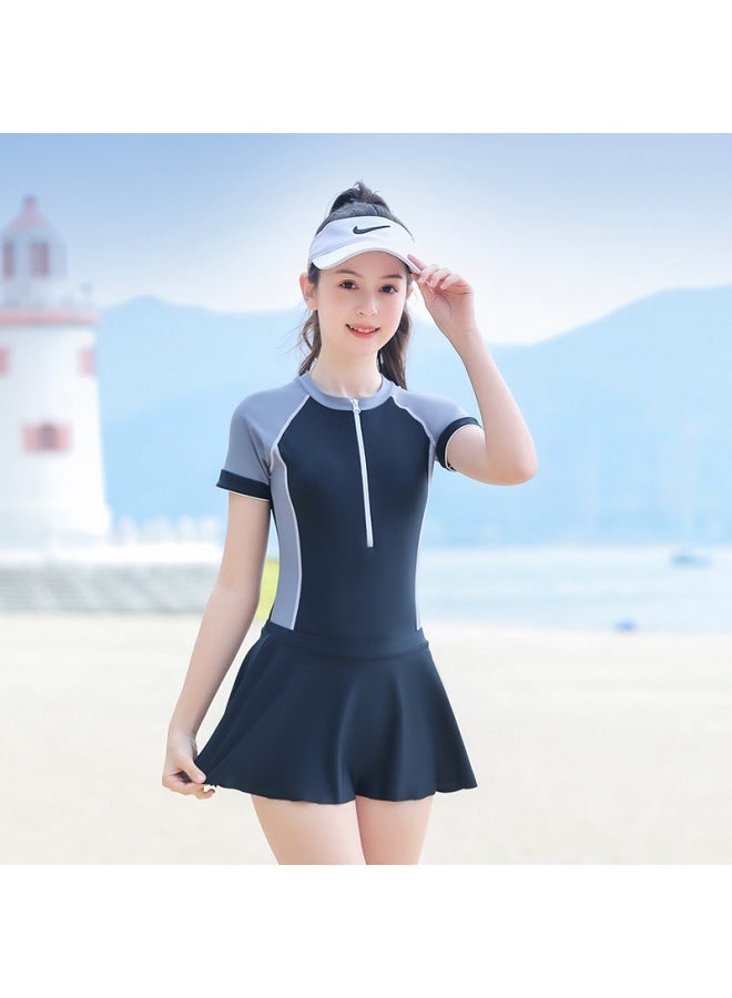 Loquat 2023 Girls Swimsuit One-piece Middle School Students Conservative Swimsuit Girls Teenagers Children Girls Swimsuit Manufacturers-Color:Lake Blue- - Image 3