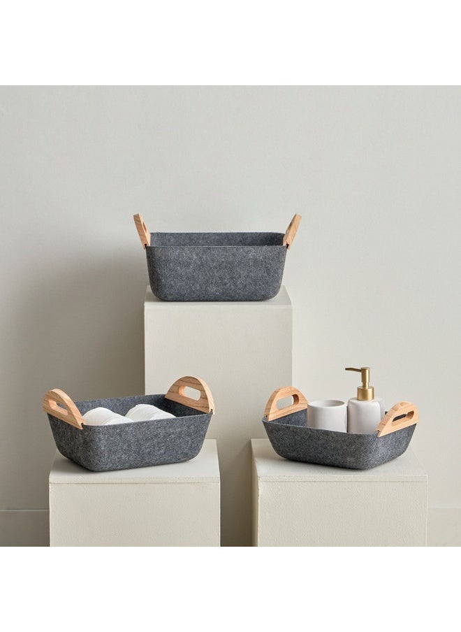 Home Box مجموعة سلات مصنوعة من اللباد 3 قطع مع مقبض خشبي 32 × 12 × 25.5 سم  - Image 1