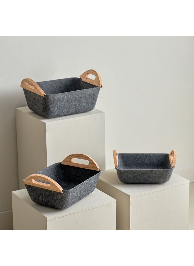 Home Box مجموعة سلات مصنوعة من اللباد 3 قطع مع مقبض خشبي 32 × 12 × 25.5 سم  - Image 2