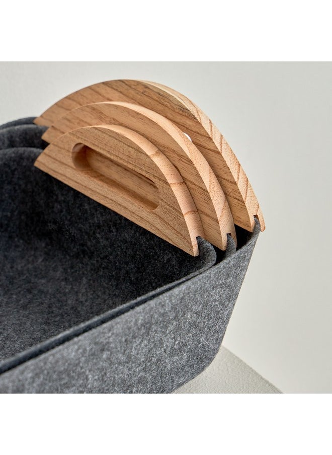 Home Box مجموعة سلات مصنوعة من اللباد 3 قطع مع مقبض خشبي 32 × 12 × 25.5 سم  - Image 4