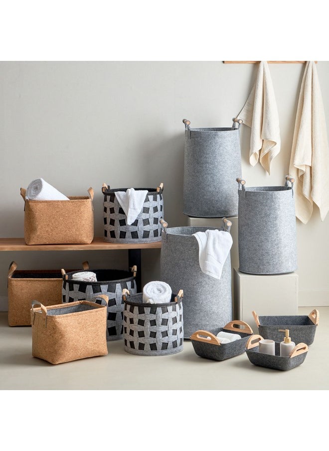 Home Box مجموعة سلات مصنوعة من اللباد 3 قطع مع مقبض خشبي 32 × 12 × 25.5 سم  - Image 5