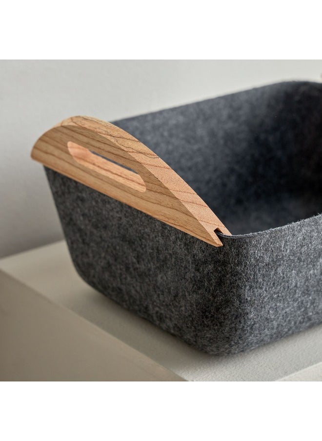 Home Box مجموعة سلات مصنوعة من اللباد 3 قطع مع مقبض خشبي 32 × 12 × 25.5 سم  - Image 3