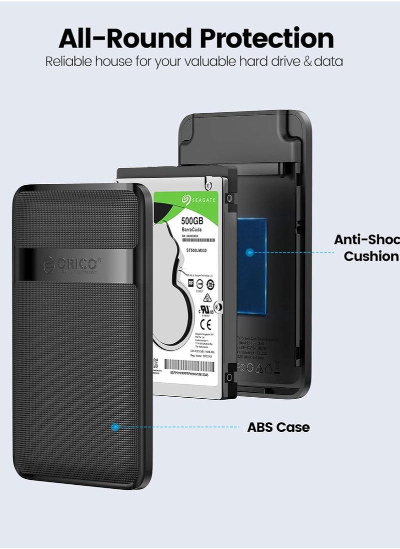 ORICO 2.5'' USB C Hard Drive Enclosure, Upgraded Tool-Free 6Gbps USB 3.1 Gen2 to SATA External Hard Drive Case for 2.5 Inch 7mm 9.5mm SSD HDD Max 6TB, UASP Supported, Black(2577C3)