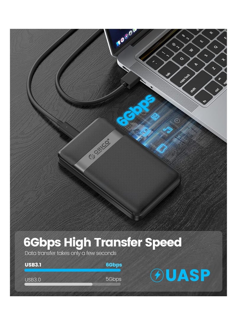ORICO 2.5'' USB C Hard Drive Enclosure, Upgraded Tool-Free 6Gbps USB 3.1 Gen2 to SATA External Hard Drive Case for 2.5 Inch 7mm 9.5mm SSD HDD Max 6TB, UASP Supported, Black(2577C3)