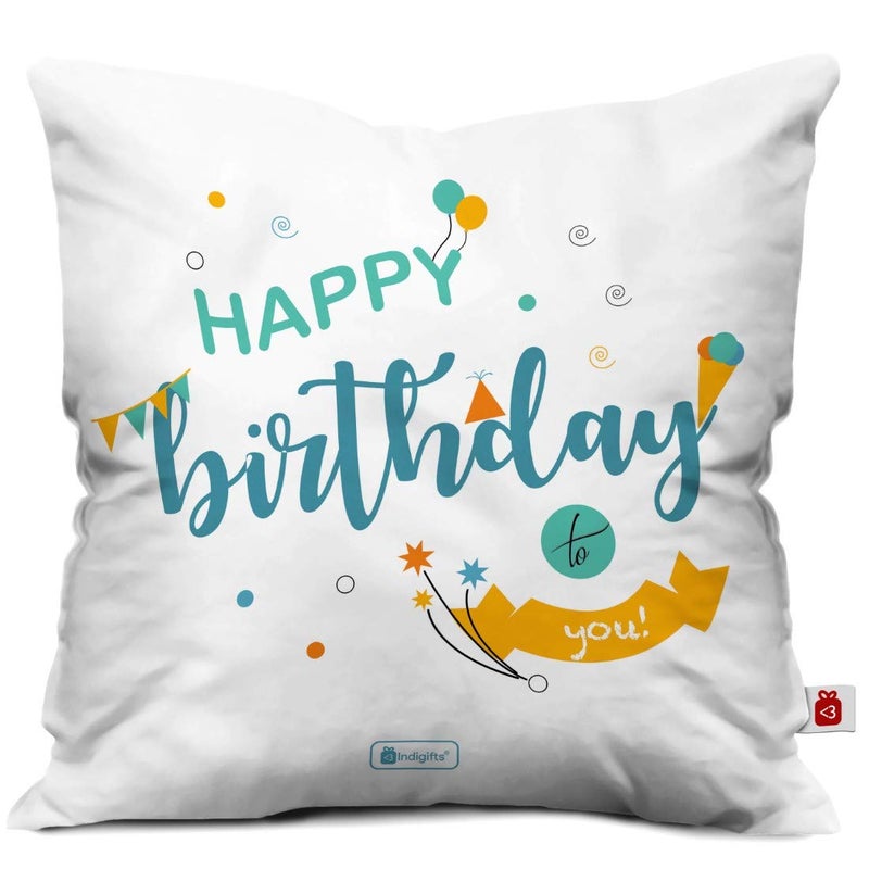 Indigifts Cute Birthday Gift for Girl/Boy/Friend Birthday Wishes Printed Satin Cushion Cover 12 x 12 Inch with Filler - Image 5