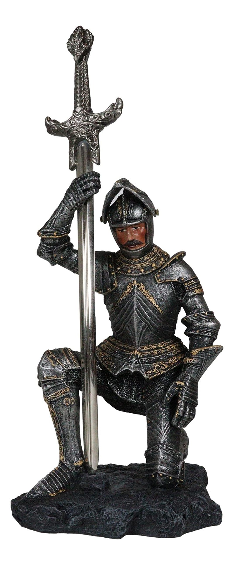 Ebros The Accolade Kneeling Medieval Knight King Arthur with Excalibur Sword Letter Opener Figurine 10 H Suit of Armor Swordsman Knights Decorative Accent Sculpture