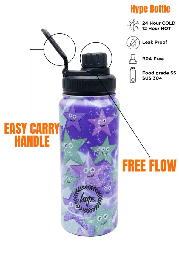 Hype Insulated Bottle - 600ml Purple & Green Starfish