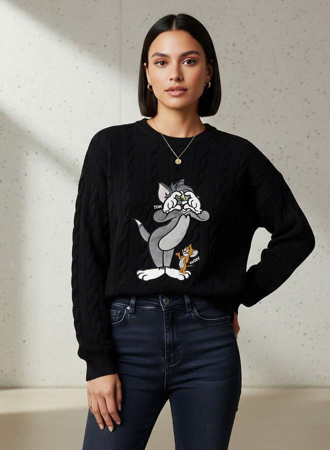 SP Characters Tom and Jerry Embroidered Crew Neck Jumper - Image 1