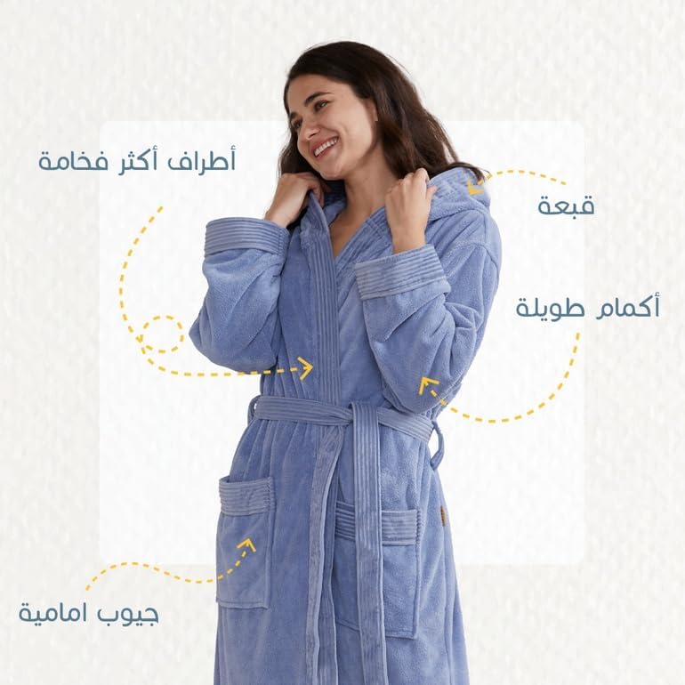 Reefi Modern Hooded Bathrobe, Petrol Blue - Image 4