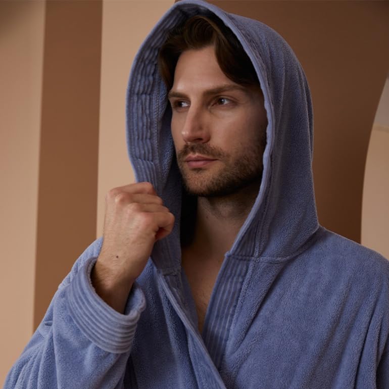 Reefi Modern Hooded Bathrobe, Petrol Blue - Image 3