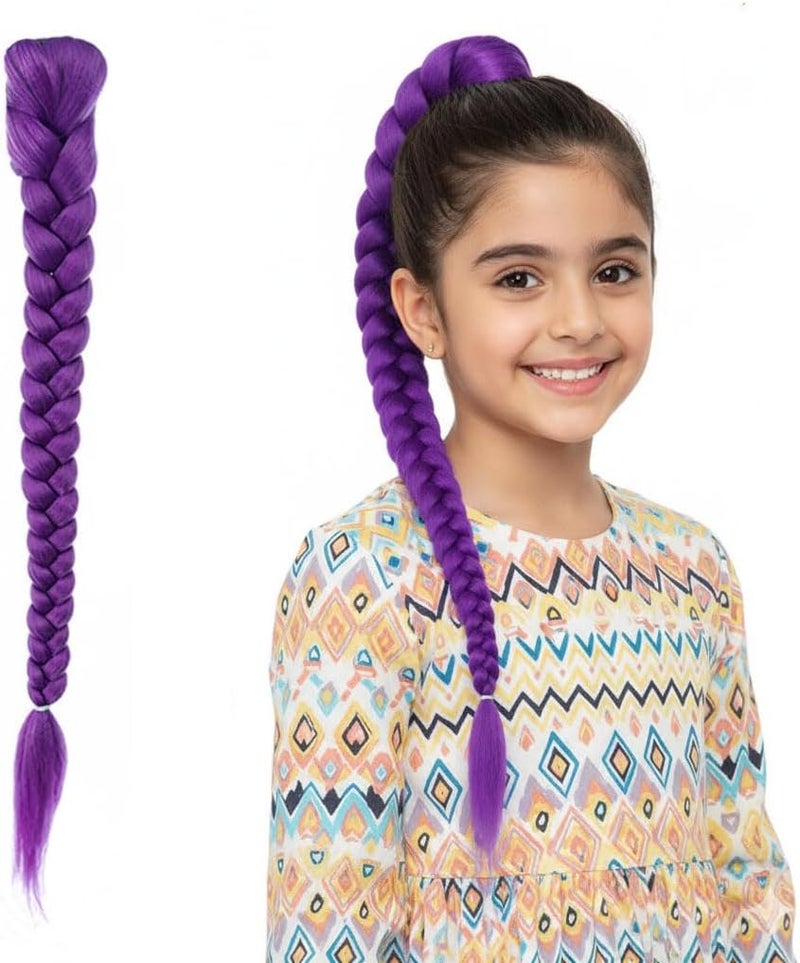 26" Purple Synthetic Braided Ponytail Extension Clip - Heat Resistant Hairpiece for Cosplay, Halloween & Daily Wear K-Pop - Image 2