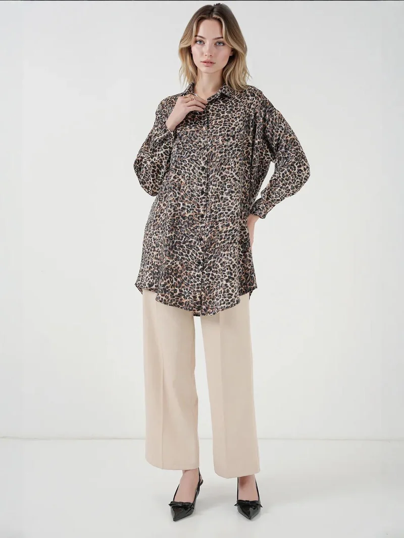 بيغ دارت قميص بأزرار وأكمام طويلة بطبعة جلد الفهد