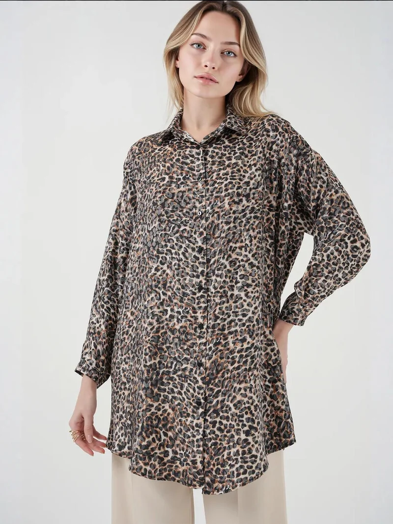 BDART Leopard Print Long Sleeve Button-Up Shirt