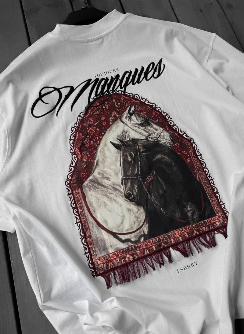 DRO Vintage DRO Vintage White Oversized Horse Graphic T-Shirt for Men & Women  - Image 2