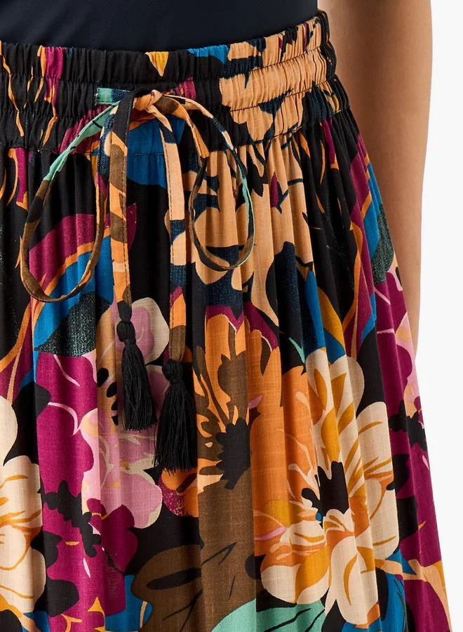 Splash FAV Floral Print Tiered Maxi Skirt with Elasticated Waistband