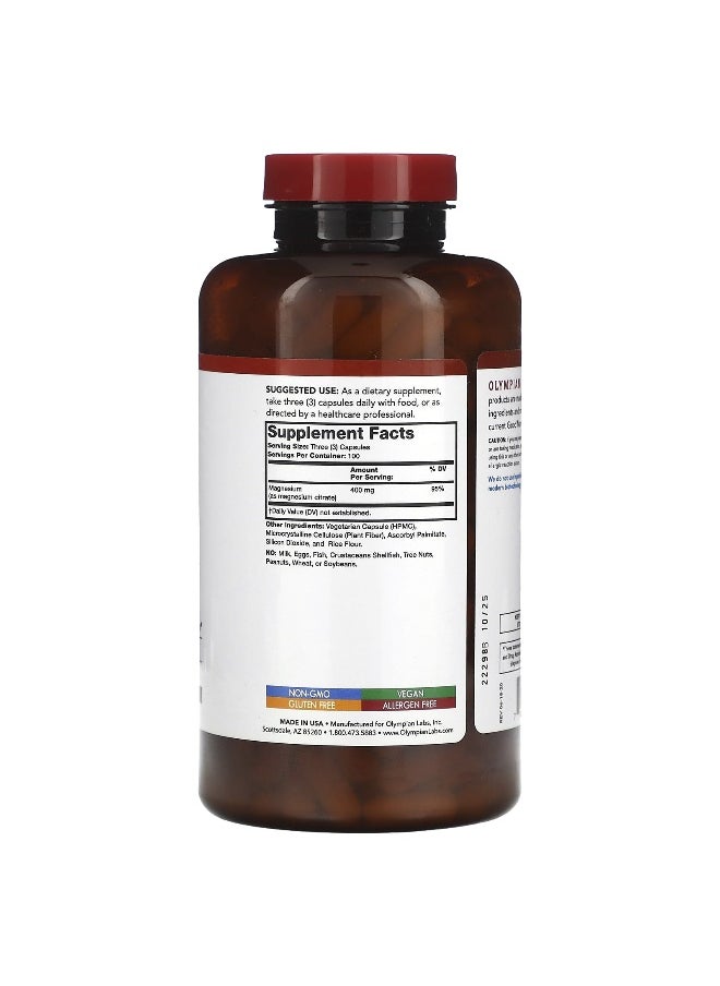 Olympian Labs Olympian Labs, Magnesium Citrate, 400 mg, 300 Vegetarian Capsules (133 mg per Capsule)  - Image 2
