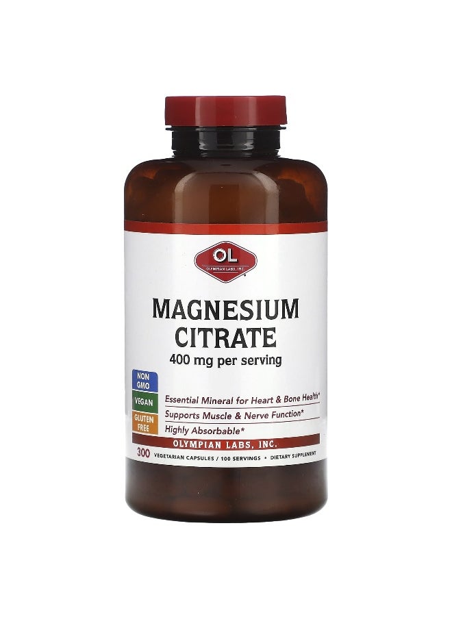 Olympian Labs Olympian Labs, Magnesium Citrate, 400 mg, 300 Vegetarian Capsules (133 mg per Capsule)  - Image 1