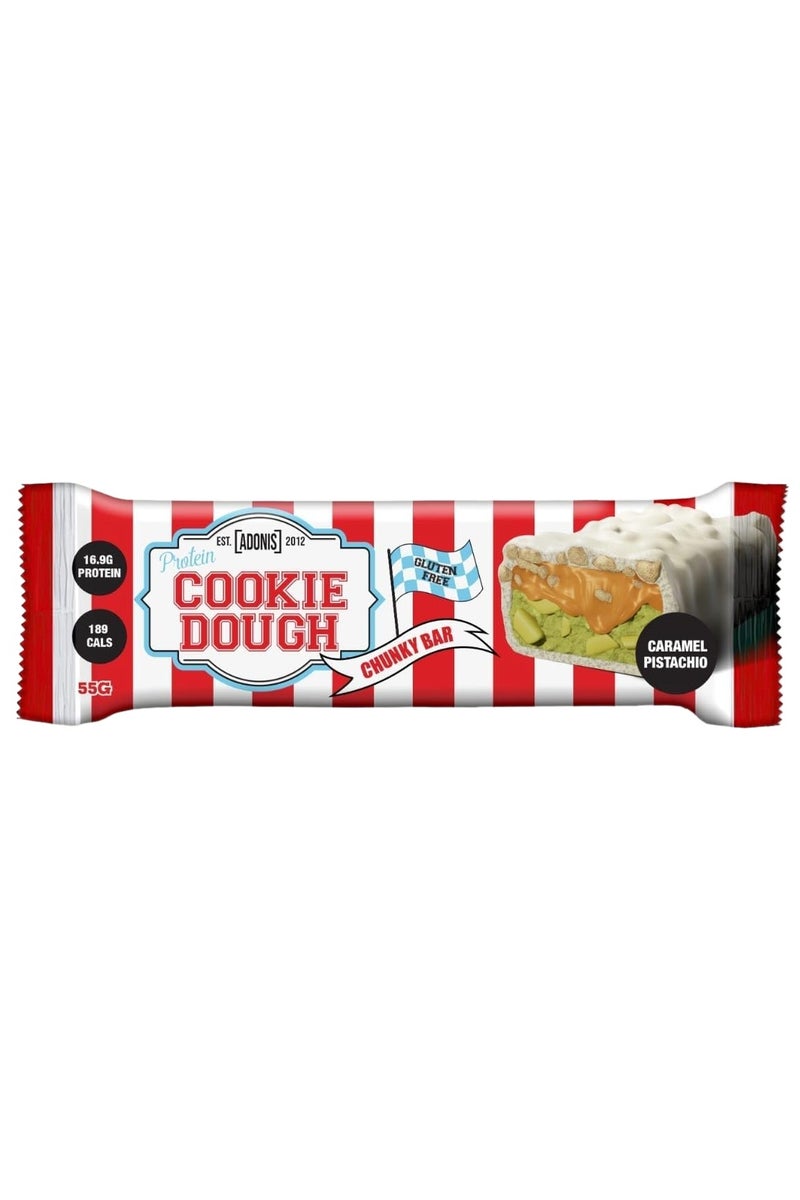Adonis Chocolate Caramel Pistachio Protein Bar – 55g, Low Sugar, High-Protein, Gluten-Free, Keto-Friendly Snack with Real Chocolate Pieces - Image 1