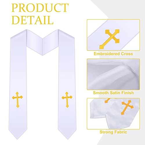 Tarpop Embroidery Clergy Stole Church Pastor Wedding White Traditional Choir Stole with Embroidery Cross for Men Wedding Officiant Priest Robe Accessories - Image 3