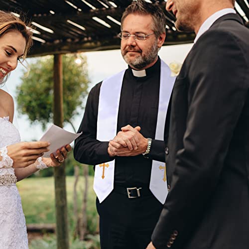 Tarpop Embroidery Clergy Stole Church Pastor Wedding White Traditional Choir Stole with Embroidery Cross for Men Wedding Officiant Priest Robe Accessories - Image 5