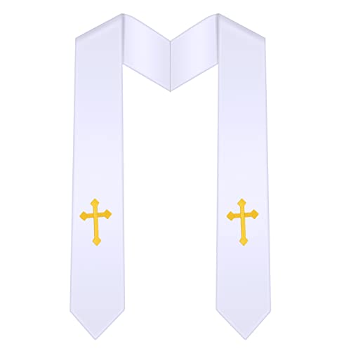 Tarpop Embroidery Clergy Stole Church Pastor Wedding White Traditional Choir Stole with Embroidery Cross for Men Wedding Officiant Priest Robe Accessories - Image 1