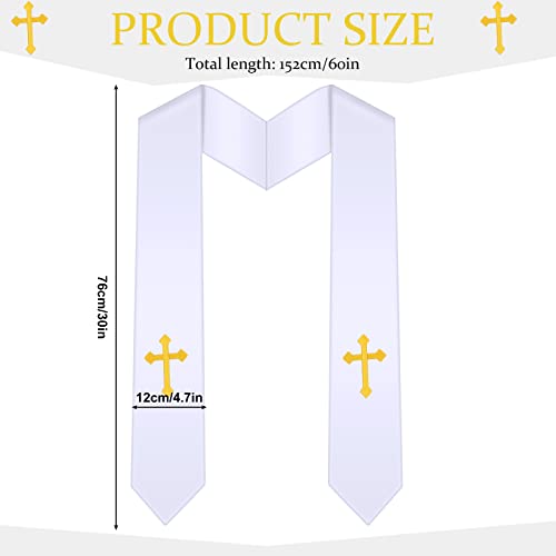 Tarpop Embroidery Clergy Stole Church Pastor Wedding White Traditional Choir Stole with Embroidery Cross for Men Wedding Officiant Priest Robe Accessories - Image 2