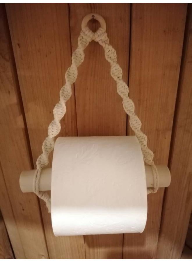 انتيكيانو حامل مناديل خارجي مكرمية من خيوط القطن، حامل ورق مكرمية يثبت على الحائط - Image 1