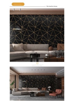 Anna 45cm x 10m home bedroom self-adhesive wallpaper and living room decoration waterproof 3D visual black gold wire wallpaper  - Image 2