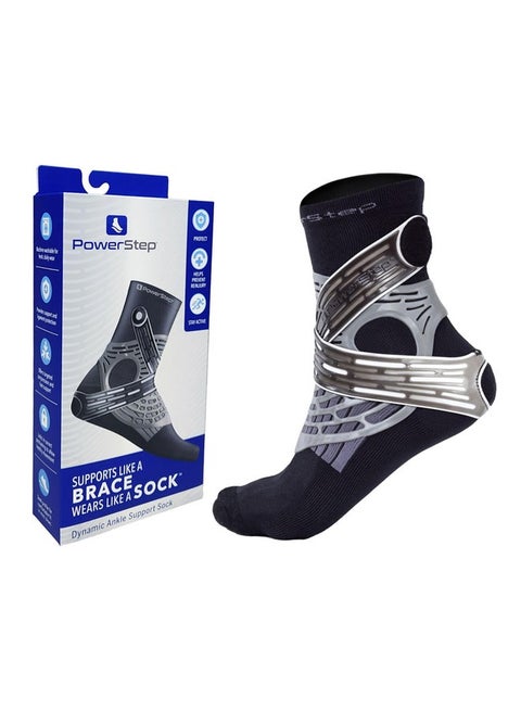Powerstep Unisex's Dynamic Stability, Ankle Brace and Compression Sock, for Flexibility, Support and Injury Prevention, Black, Left Large
