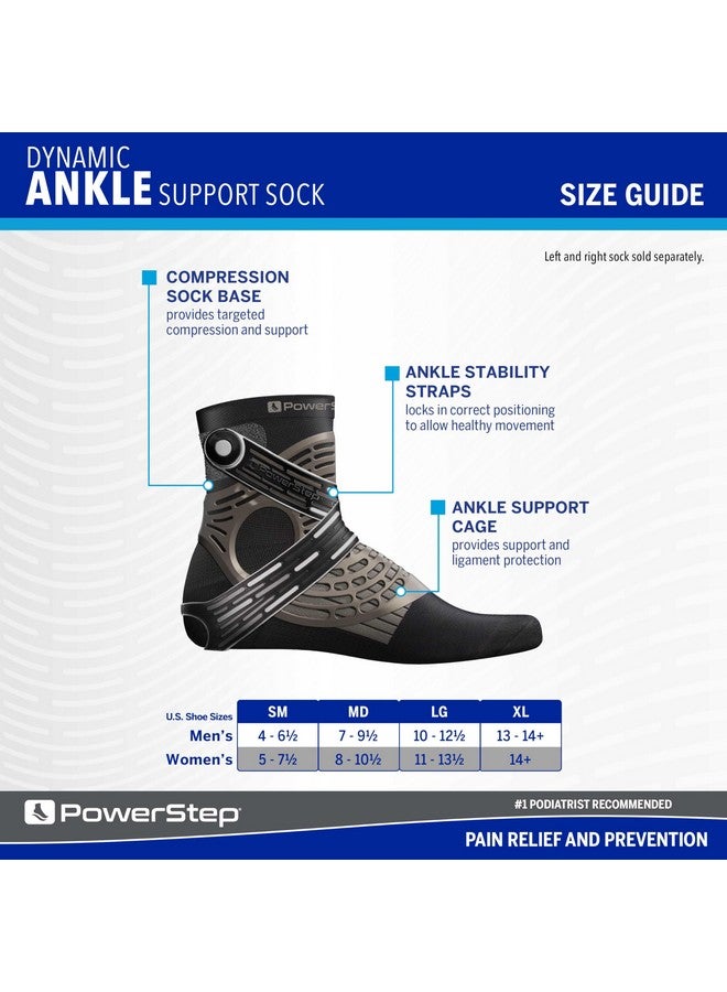Powerstep Unisex's Dynamic Stability, Ankle Brace and Compression Sock, for Flexibility, Support and Injury Prevention, Black, Left Large