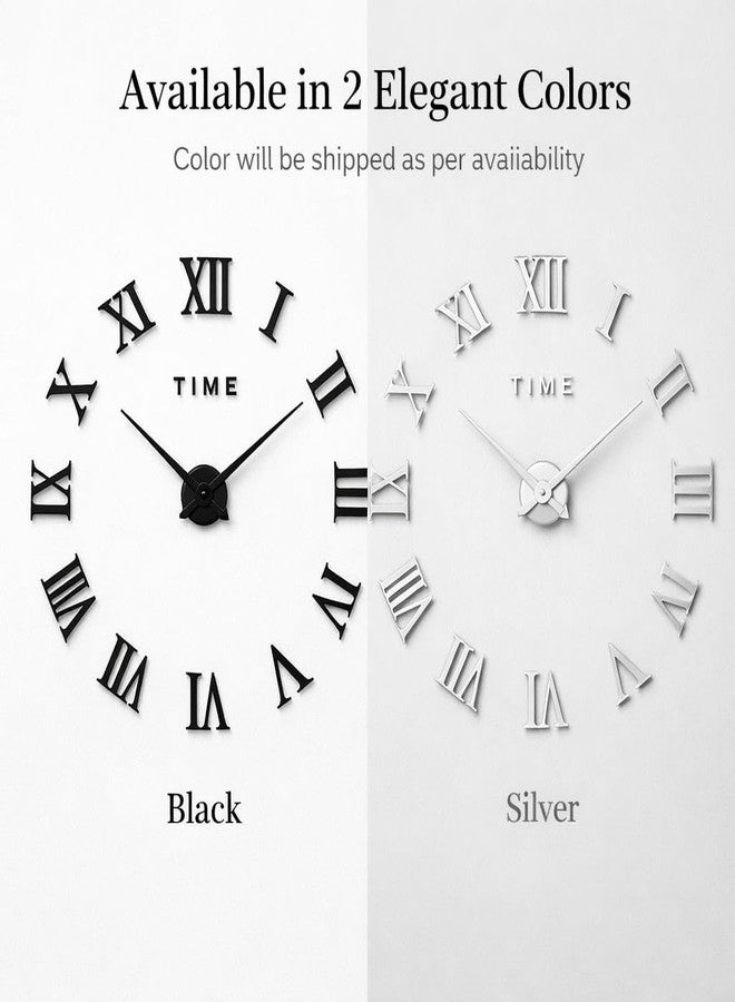 PulGos 40cm DIY Wall Clock - 3D Modern Roman Numeral Sticker Clock - Large Frameless Self-Adhesive Wall Decor for Living Room, Bedroom & Office - Stylish Giant Acrylic Surface Timepiece for Home - Image 5