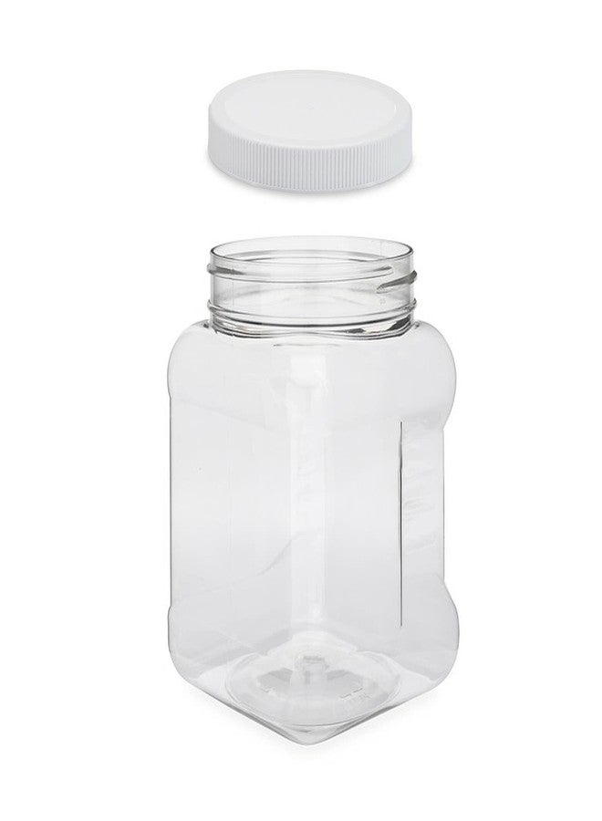 Mountain West Plastic Jars 32 Ounce Square Pinch Handle (6 Pack) Clear PET Plastic Containers With White Ribbed Lids - Image 2