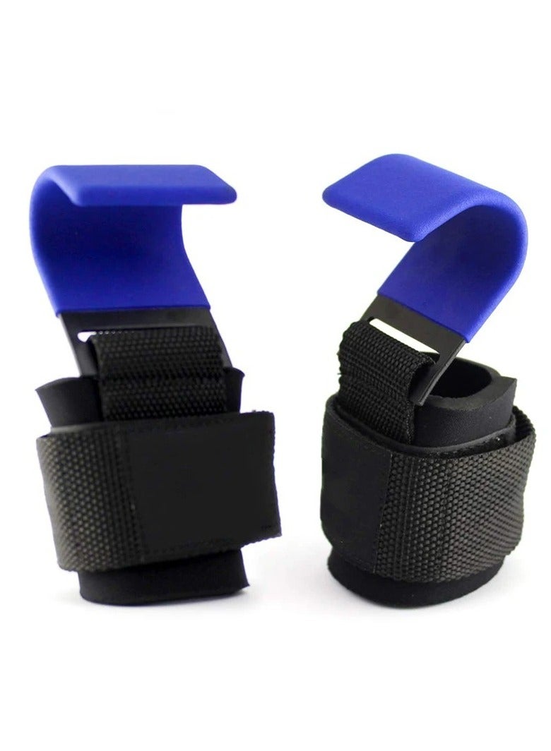AROAQ Weight Lifting Training Grips Straps, Weight Lifting Hooks Grips With Wrist Wraps, Gym Reapers Lifting Wrist Straps For Weightlifting, Bodybuilding, Strength Training and Deadlifts, (Blue Hooks) - Image 1
