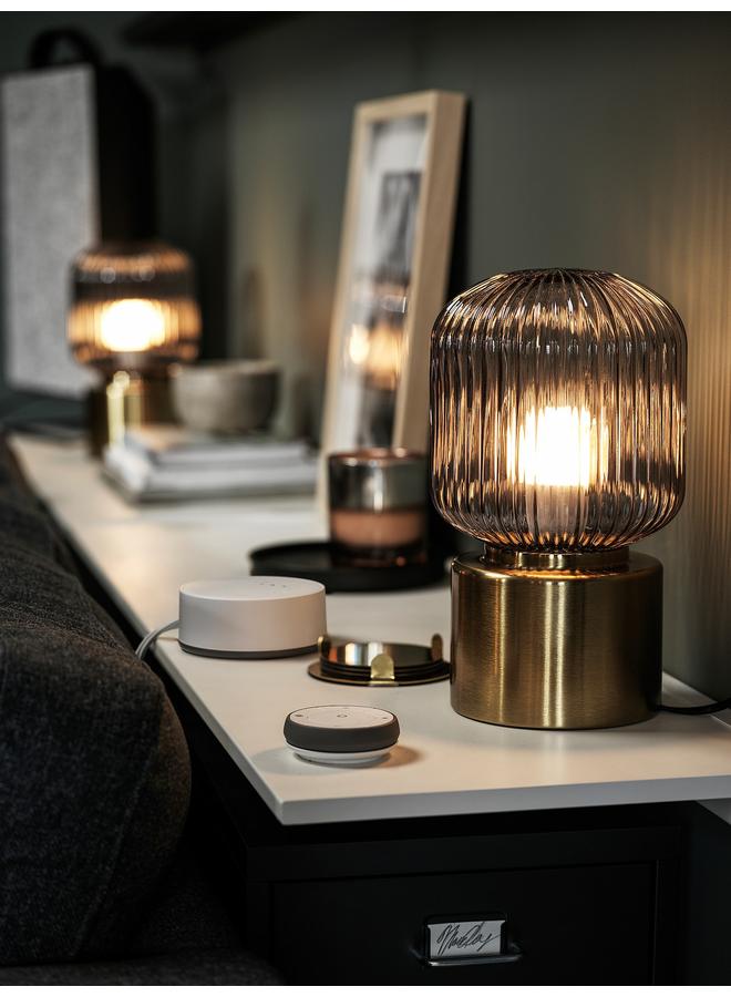 Zaboon Table Lamp, Brass/Grey Clear Glass, 28 Cm - Image 4