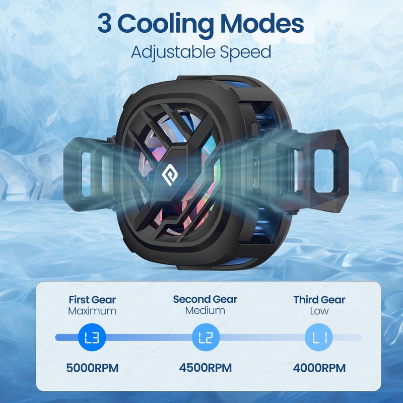 Portronics مبرد الهاتف المحمول المغناطيسي الفوري Cool XG مع لوحة معدنية لاصقة، تبريد رادياتيور، 3 أوضاع تبريد، عرض درجة الحرارة، مروحة ألعاب، شريحة تبريد، متوافق مع أندرويد وآيفون (أسود) - Image 3