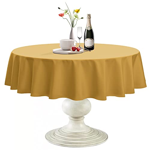 Softalker Round Tablecloth, Waterproof & Stain Resistant Table Cloth Wrinkle Free Fabric Washable 210GSM Polyester Table Cover for Dining/Party/Outdoor - 60 inch,Gold - Image 1