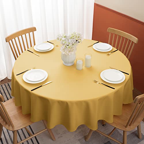 Softalker Round Tablecloth, Waterproof & Stain Resistant Table Cloth Wrinkle Free Fabric Washable 210GSM Polyester Table Cover for Dining/Party/Outdoor - 60 inch,Gold - Image 2
