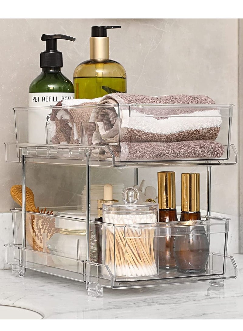 MIXDE منظم شفاف بطبقتين مع فواصل، حاوية تخزين قابلة للانزلاق متعددة الأغراض، صينية تنظيم طاولة تزيين الحمام، منظمة خزانة تحت المغسلة، صناديق تخزين مخزن المطبخ - Image 4