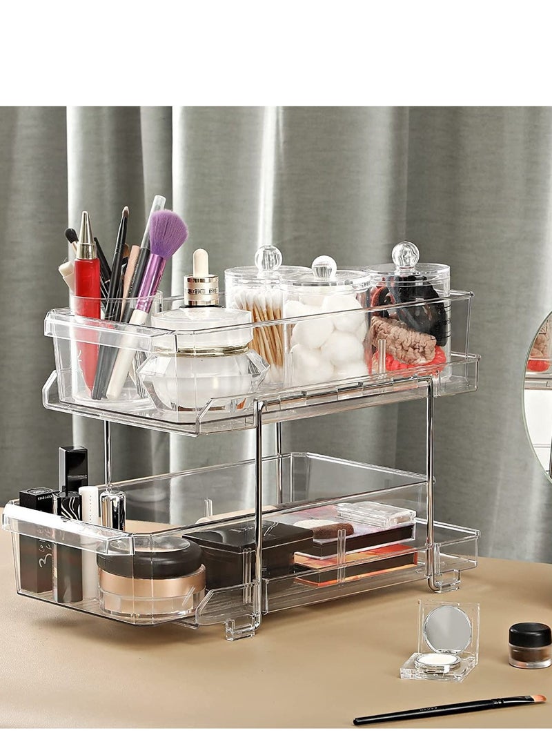 MIXDE منظم شفاف بطبقتين مع فواصل، حاوية تخزين قابلة للانزلاق متعددة الأغراض، صينية تنظيم طاولة تزيين الحمام، منظمة خزانة تحت المغسلة، صناديق تخزين مخزن المطبخ - Image 3