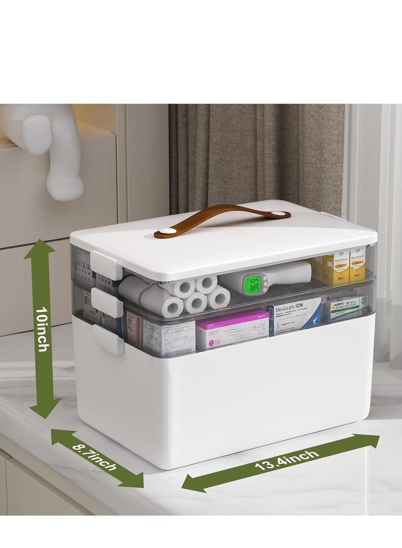 3-Tier Medicine Cabinet Storage with Leather Handle,Empty Plastic First Aid Kit, Portable Weekly Pill Organizer for Family Emergencies, Home, Travel, White - Image 4