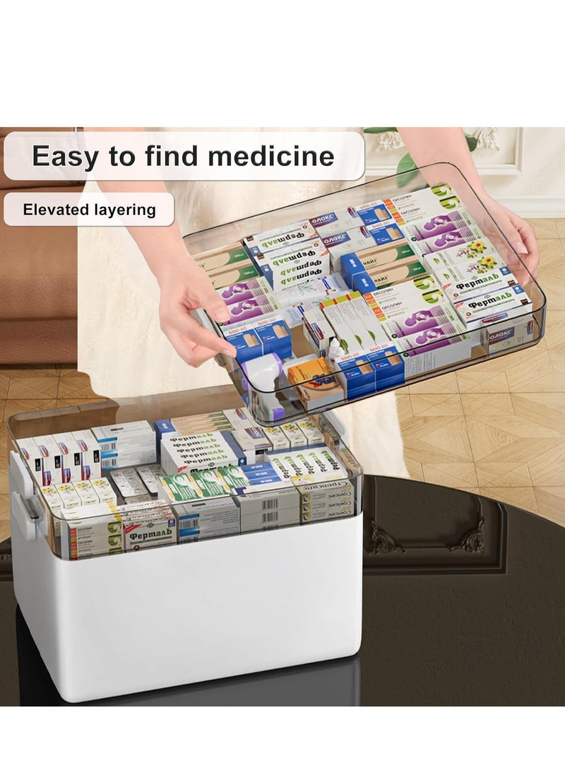 3-Tier Medicine Cabinet Storage with Leather Handle,Empty Plastic First Aid Kit, Portable Weekly Pill Organizer for Family Emergencies, Home, Travel, White - Image 5
