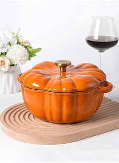 Garlo Stockpot with Lid, Enameled Cast Iron Dutch Oven, 1.5L Pot with Lid Two Handles, 16cm Heavy-Duty Cookware for Braising, Stews, Roasting, Bread Baking, Orange pumpkin  - Image 1