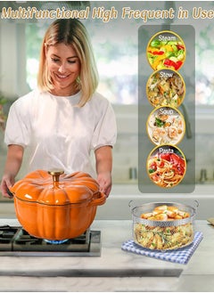 Garlo Stockpot with Lid, Enameled Cast Iron Dutch Oven, 1.5L Pot with Lid Two Handles, 16cm Heavy-Duty Cookware for Braising, Stews, Roasting, Bread Baking, Orange pumpkin  - Image 3