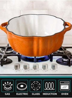 Garlo Stockpot with Lid, Enameled Cast Iron Dutch Oven, 1.5L Pot with Lid Two Handles, 16cm Heavy-Duty Cookware for Braising, Stews, Roasting, Bread Baking, Orange pumpkin  - Image 2