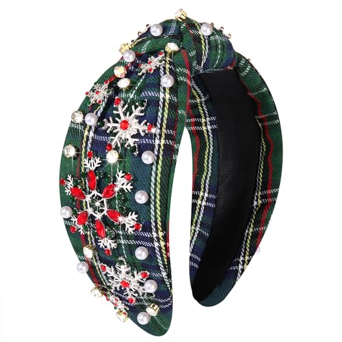 MOLOCH Christmas Headband for Women Chirstmas Accessories Decorations Silver Snowflake Knotted Headband Christmas Crystal Pearl Plaid Head Band Xmas Holiday Party Festive Costume Gifts - Image 1