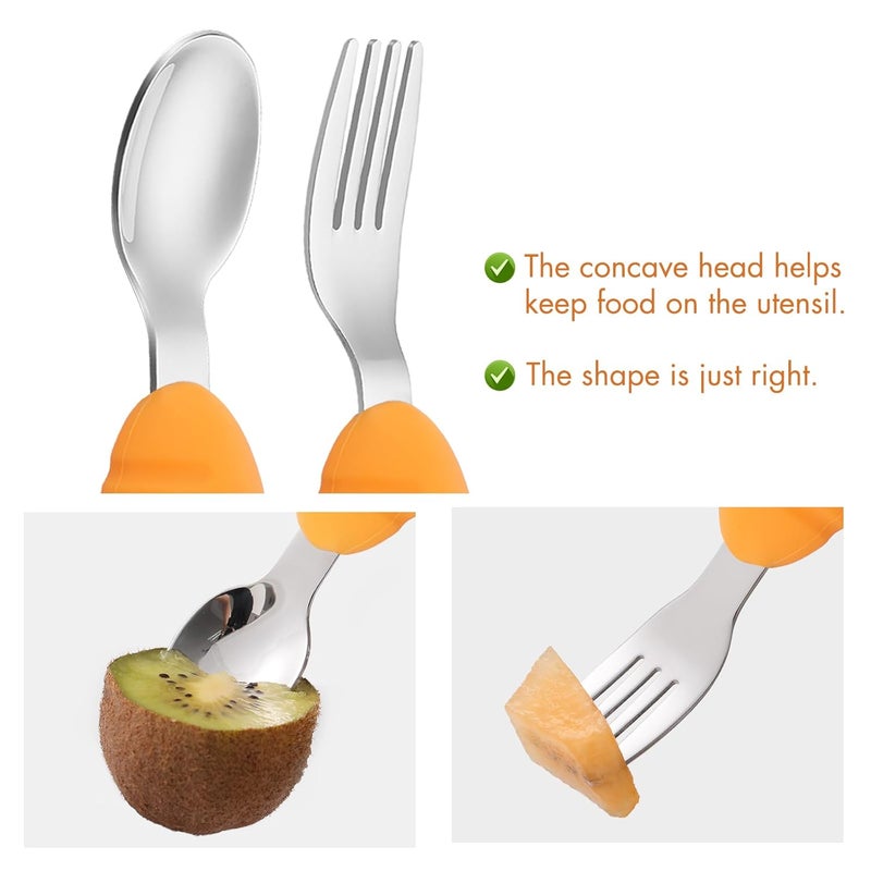 YIVEKO Baby Fork and Spoon Set with Carry Case Baby Training Utensils Self Feeding Toddler Silverware Silicone and Stainless Steel Kids and Toddler Utensil Set-Carrot - Image 4
