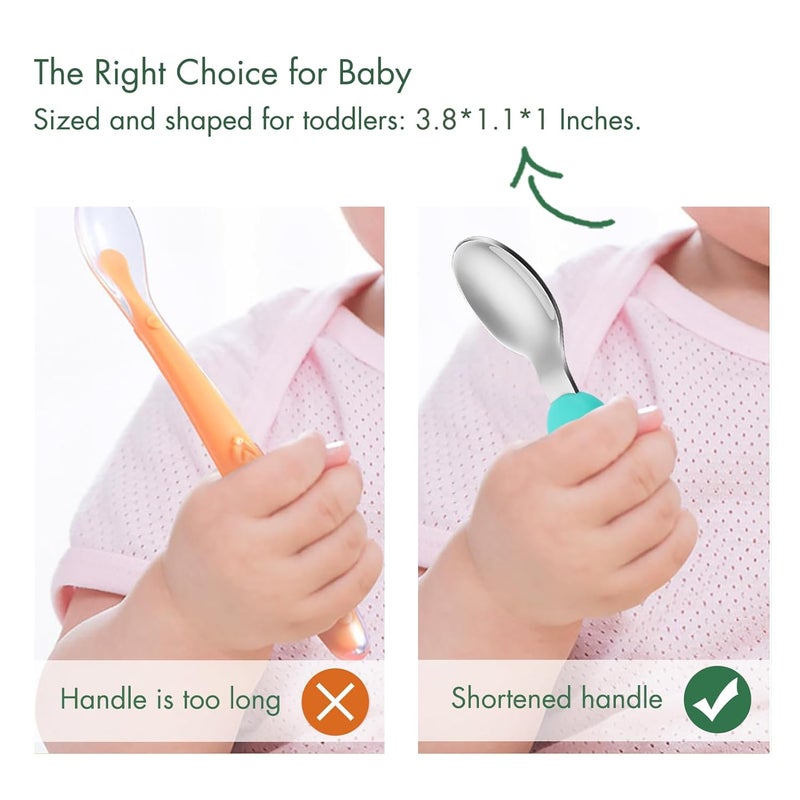 YIVEKO Baby Fork and Spoon Set with Carry Case Baby Training Utensils Self Feeding Toddler Silverware Silicone and Stainless Steel Kids and Toddler Utensil Set-Carrot - Image 2