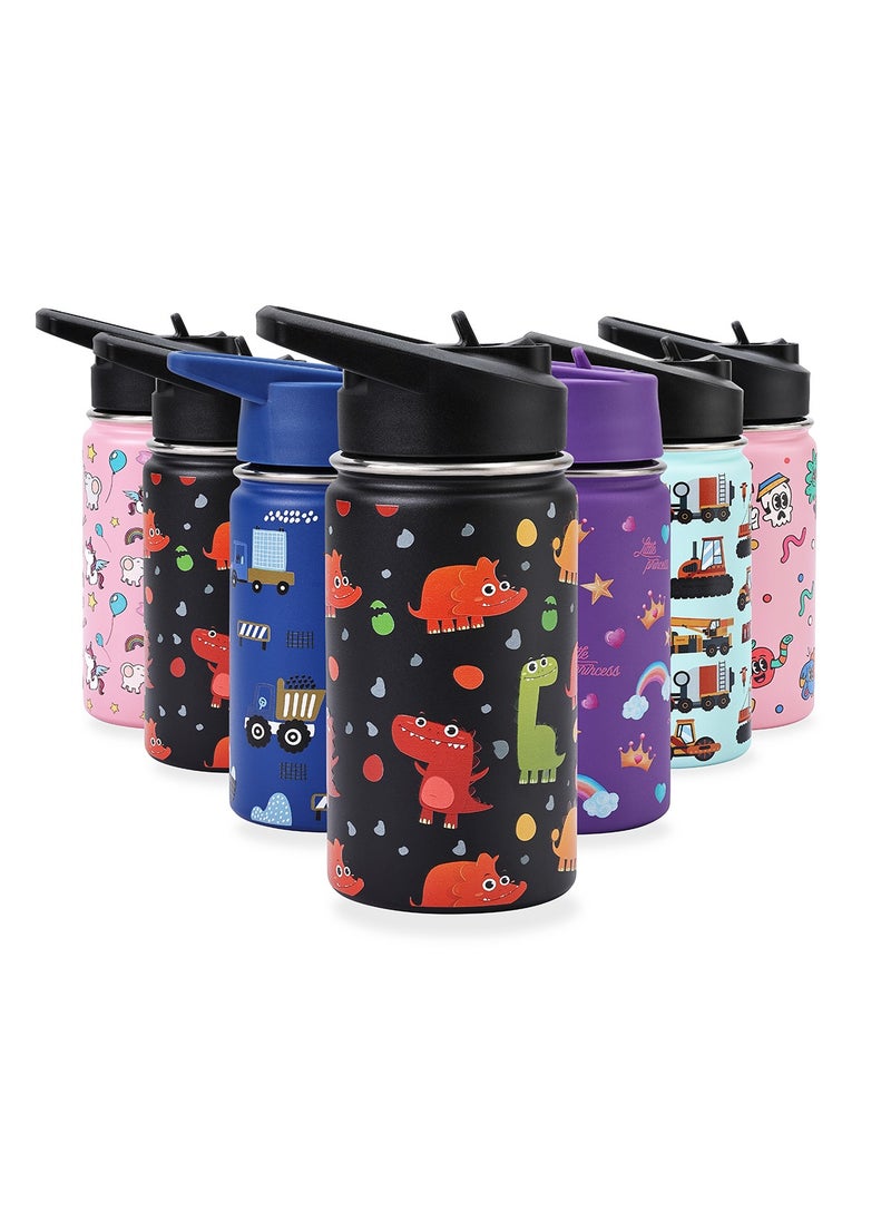 LAWAZIM Stainless Steel Children's Water Bottle -Black with Dinosaur Pattern- Insulated 12 oz Kids Drinking Bottle with BPA-Free Leak-Proof Lid - for School Travel Outdoor Activities and Everyday Use  - Image 1